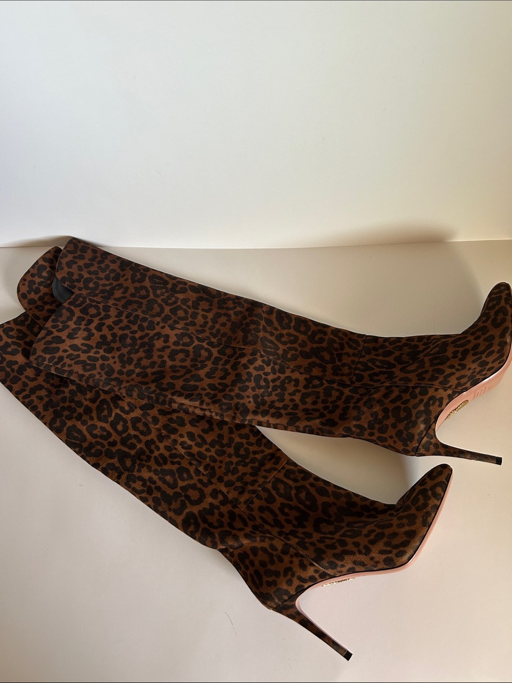 Aquazzura Leopard Print Over-the-Knee Stiletto Boots - Brown/Black
